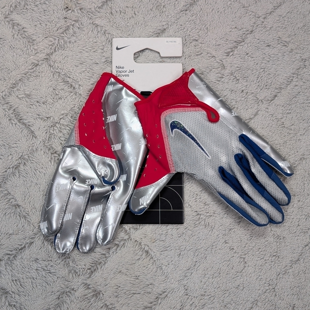 Nike Vapor Jet Gloves 7.0 Football Gloves Mens XL Red Silver Blue USA Receiver